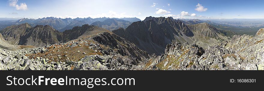 Mountain summer landscape - summits, valleys - panorama. Mountain summer landscape - summits, valleys - panorama