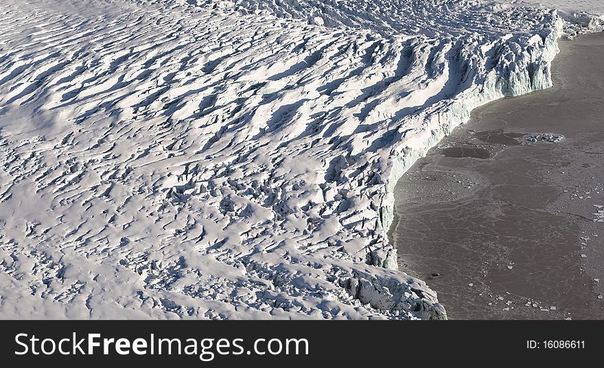Arctic winter landscape - big glacier and fjord. Arctic winter landscape - big glacier and fjord