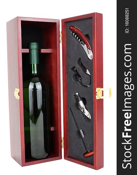 Bottle of white wine and sommelier set