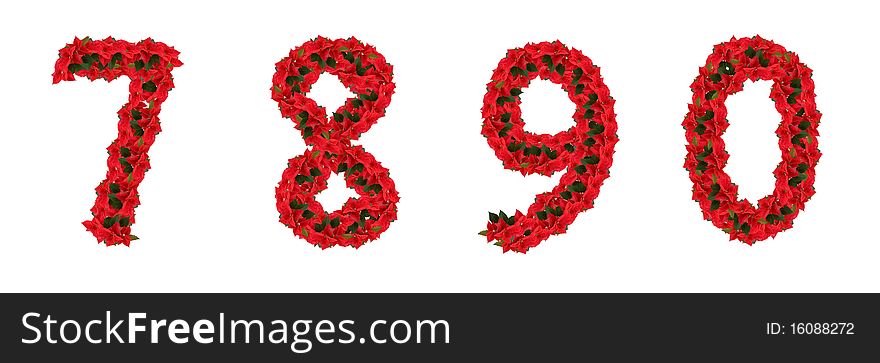 Flower numbers 7, 8, 9 and 0  isolated on white background