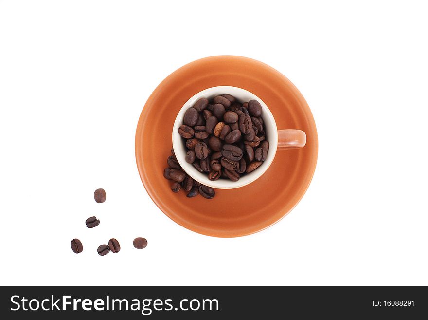 Series. cup and coffee beans isolated over white background. Series. cup and coffee beans isolated over white background