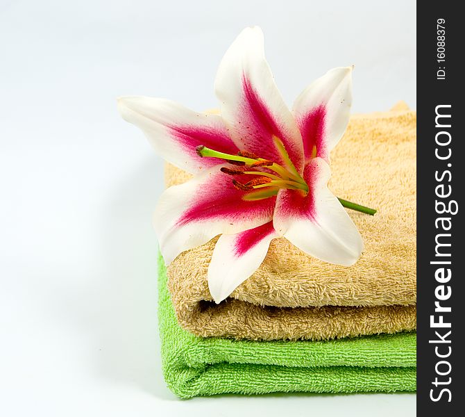 Towel, Candles And Flower