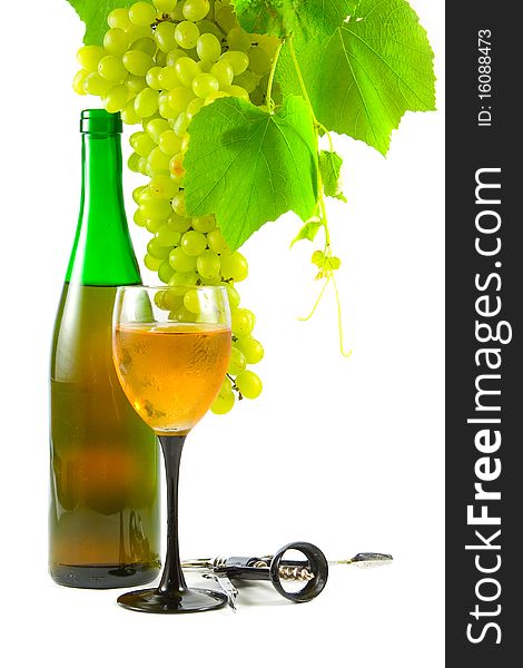 Bottle Of Wine, Glass And Grapes