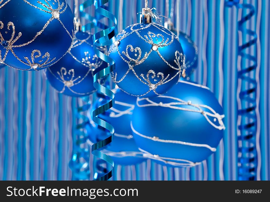 Christmas background from blue balls. studio shot