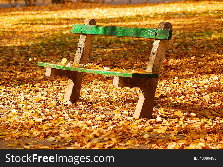 A green bench at the park. A green bench at the park