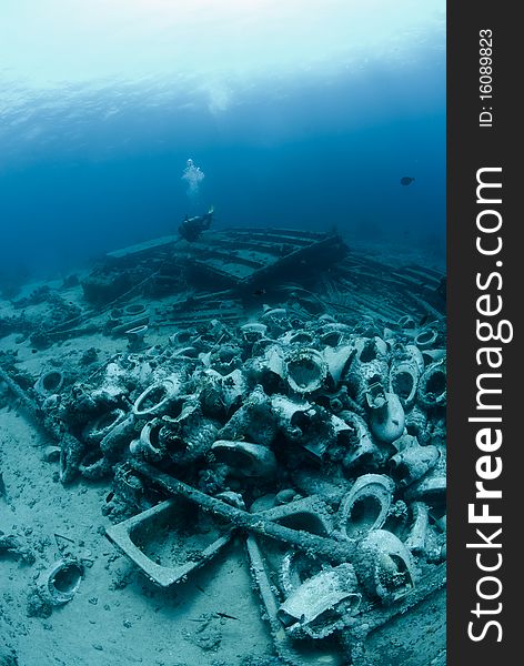 Underwater wreckage from the Yolanda, which ran aground during a storm. Yolanda reef, Ras Mohammed national Park Red Sea, Egypt.