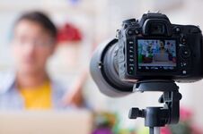 Man Florist Gardener Vlogger Blogger Shooting Video On Camera Royalty Free Stock Images Man Florist Gardener Vlogger Blogger Shooting Video On Camera Royalty Free Stock Images