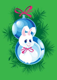 Two Christmas Ball And Bunny Royalty Free Stock Image Two Christmas Ball And Bunny Royalty Free Stock Image