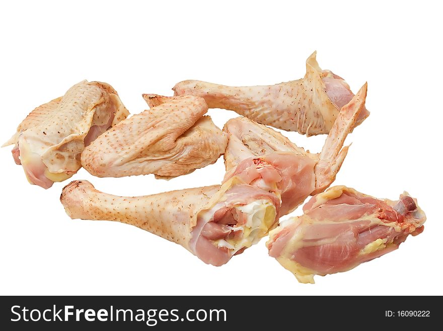 Raw chicken meat on white