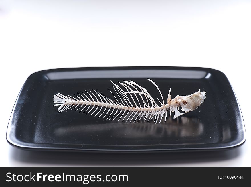 Carp fish skeleton on black plate. Carp fish skeleton on black plate.