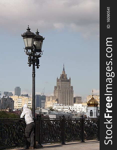 Solitude in the big city. View of Moscow from the Patriarchal Bridge. Solitude in the big city. View of Moscow from the Patriarchal Bridge