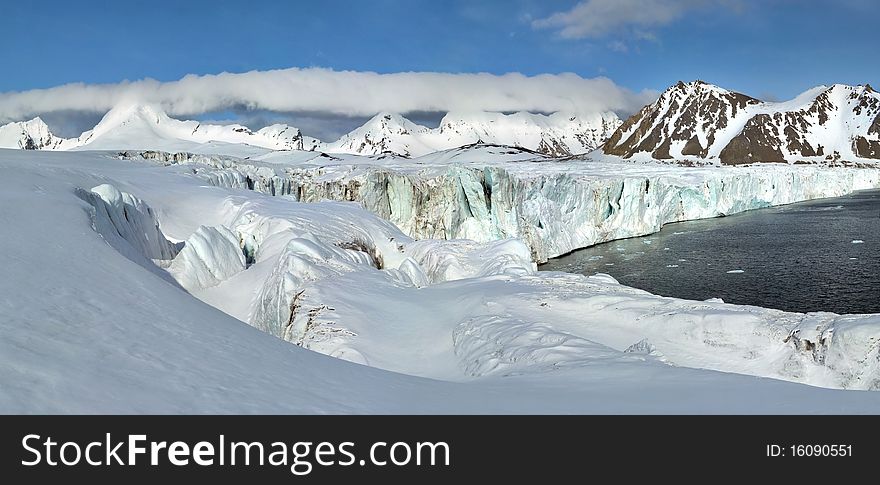 Arctic winter landscape - glacier panorama. Arctic winter landscape - glacier panorama