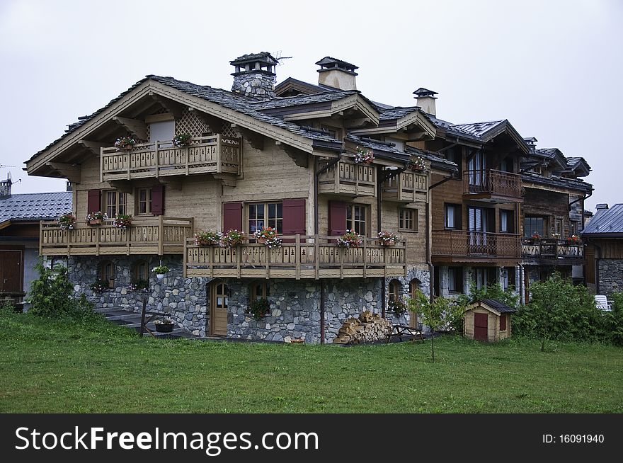 This image shows a view of a typical chalet in the Alps, in the village of Le Praz. This image shows a view of a typical chalet in the Alps, in the village of Le Praz