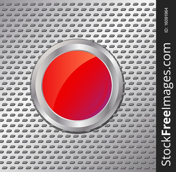 Red button on metal background