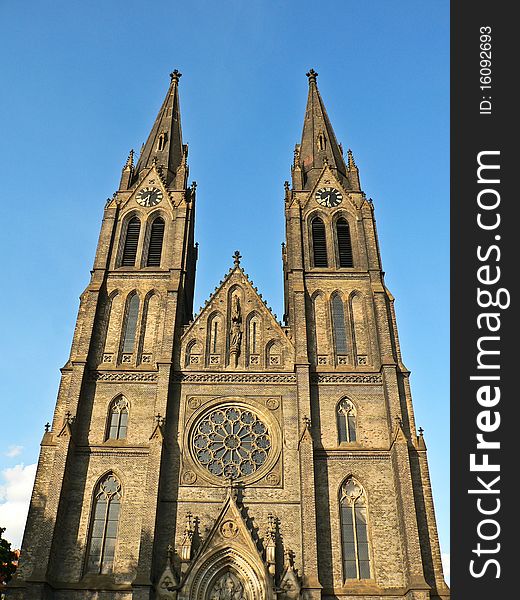 Neogothic church with blue sky in background
