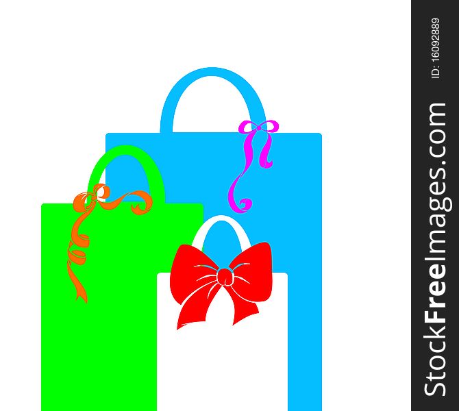 Colored gift bags on white background