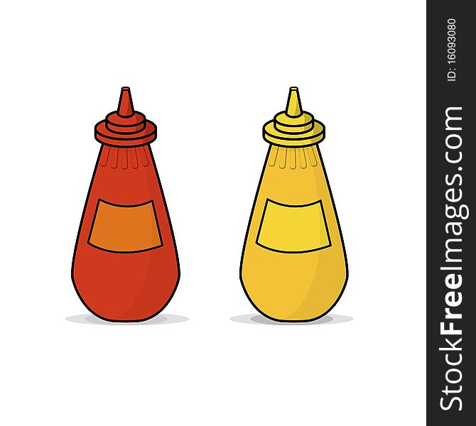 An illustration of ketchup and mustard bottles