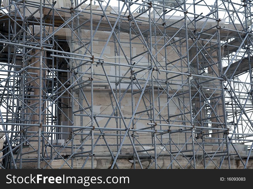 Abstract of Athens Ancient Parthenon Propylaea being renovated