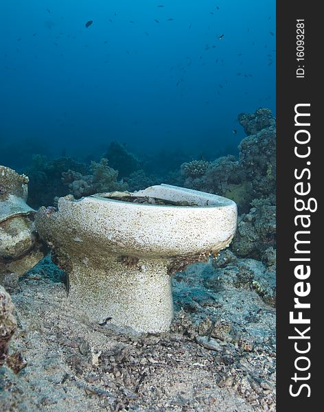 Underwater cargo remains of a shipwreck.