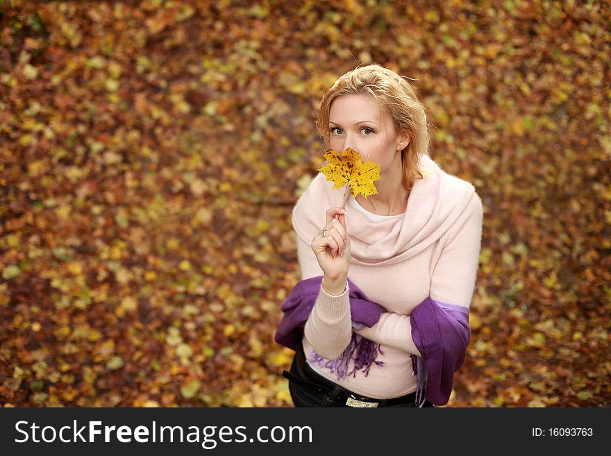 Beautiful blond woman in autumn park. Beautiful blond woman in autumn park