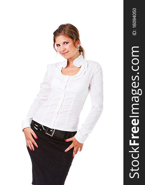 Picture of a young attractive businesswoman on white background