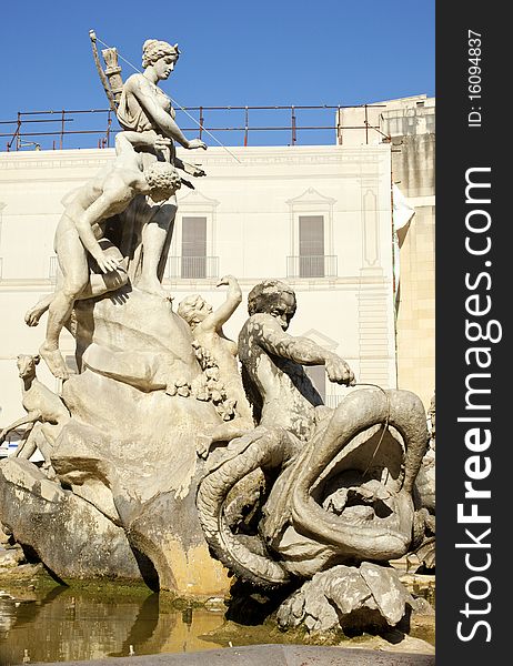 The Artemide fountain in Siracusa. The Artemide fountain in Siracusa