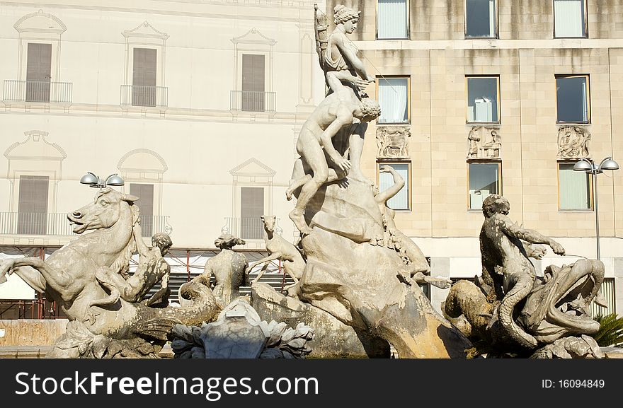 The Artemide fountain in Siracusa. The Artemide fountain in Siracusa