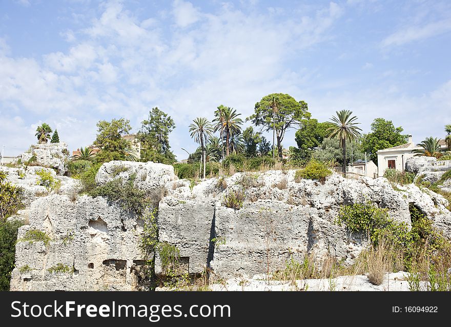 Cave in the archaeological park in Syracuse