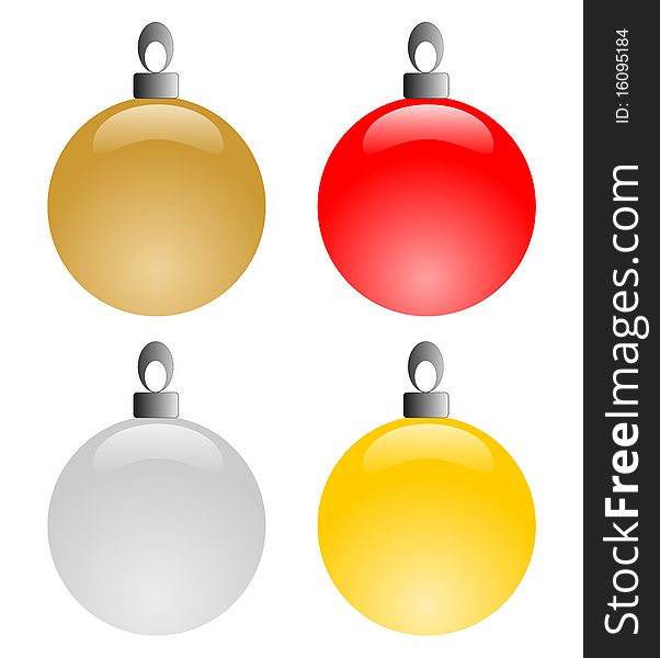 Four colored christmas balls on white background