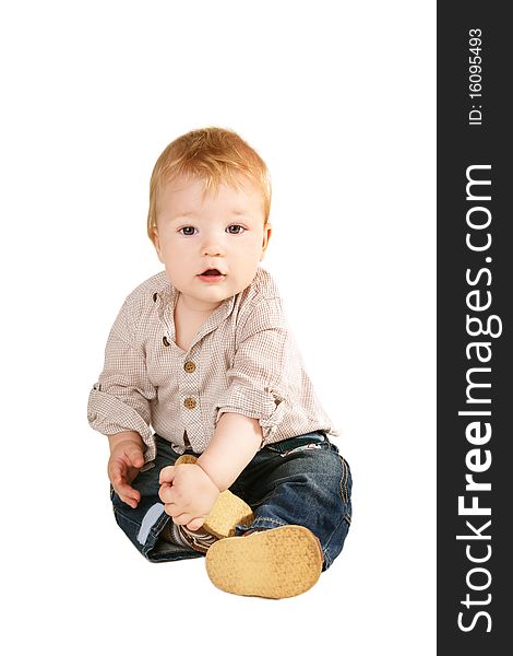 Little pretty baby-boy isolated on white background