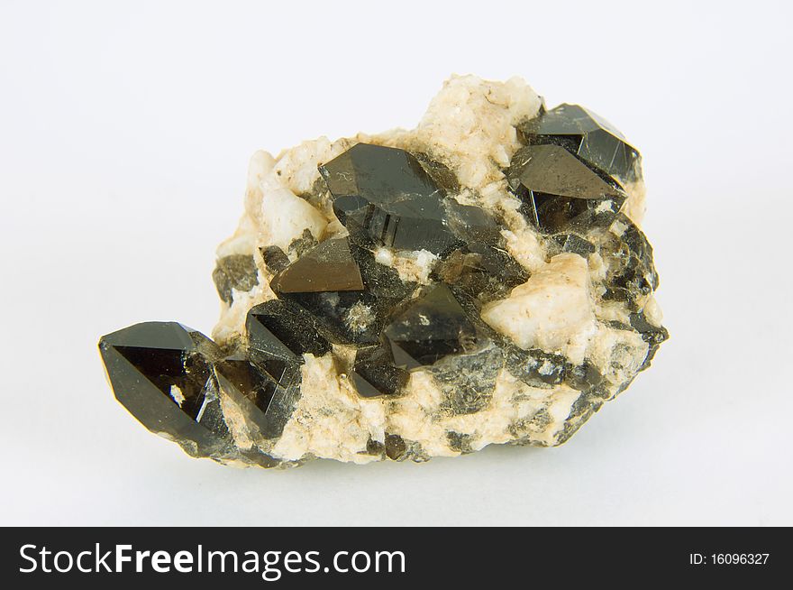 Quartz crystals are black on a white background