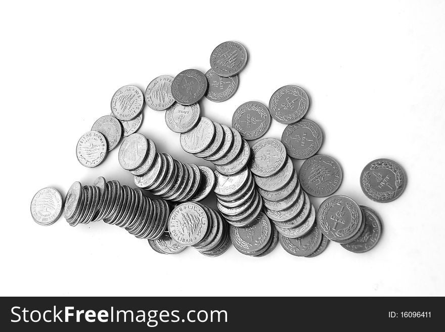 Lebanese One Livre Coins isolated on white background