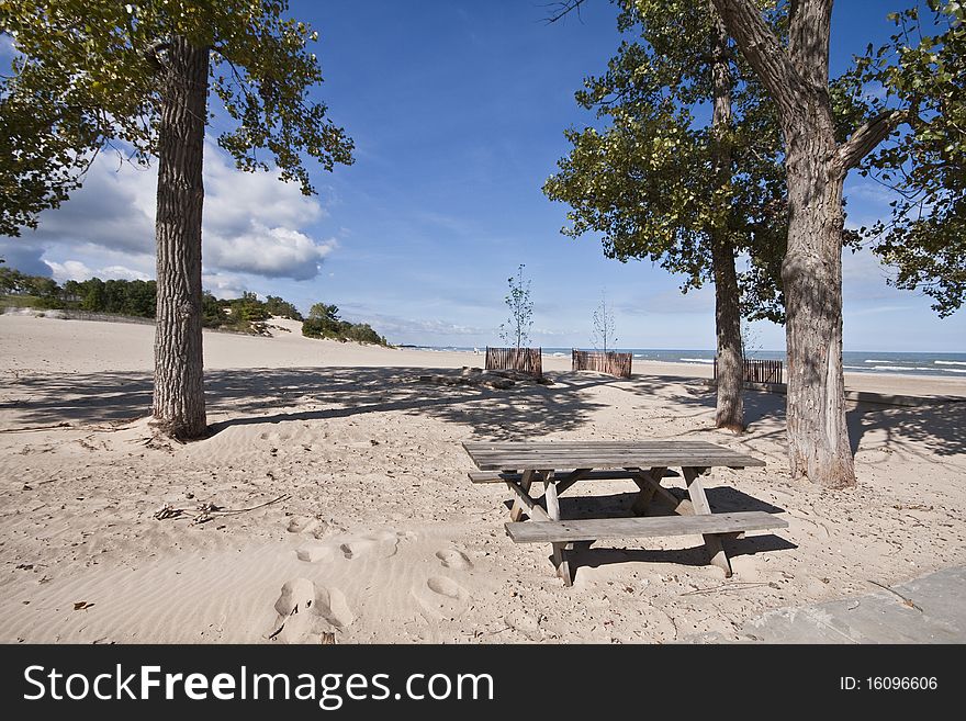 Picnic Table at Dunes State Park in Indiana. Picnic Table at Dunes State Park in Indiana