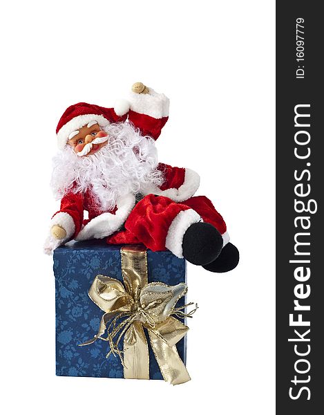 Santa Claus sitting on a parcel