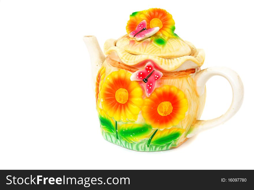 Ceramic teapot isolated on the white background