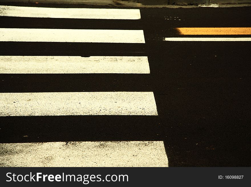 White stripes to pedestrian walk. White stripes to pedestrian walk