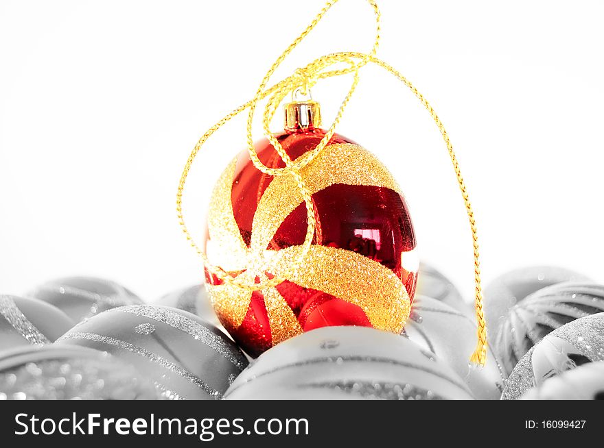 Red christmas ball isolated on a white background