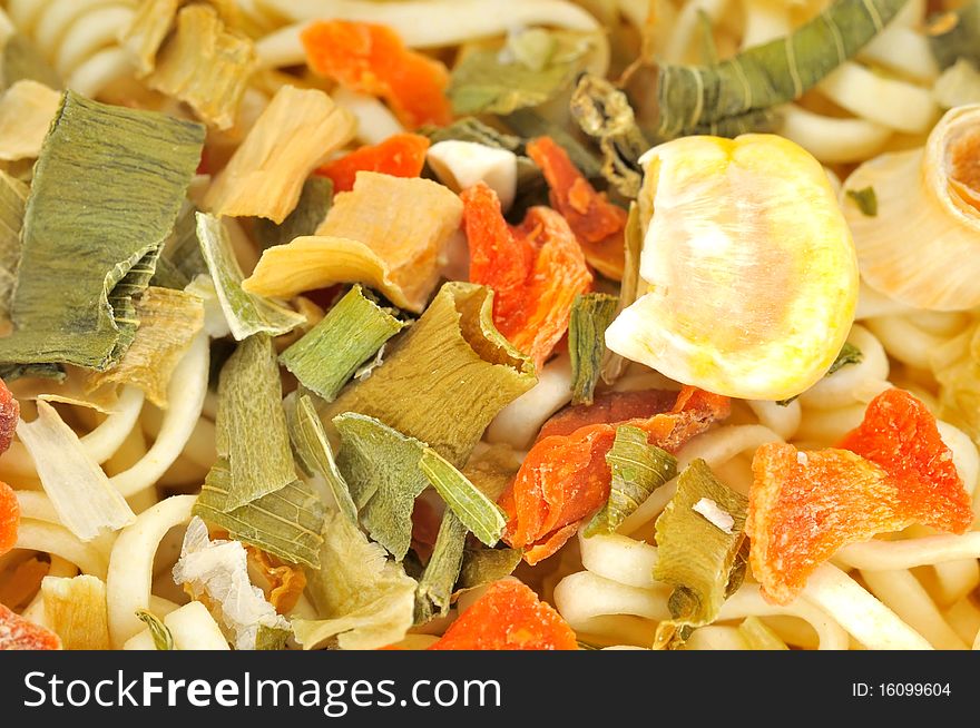 Closeup Of Dried Noodles With Ingredients