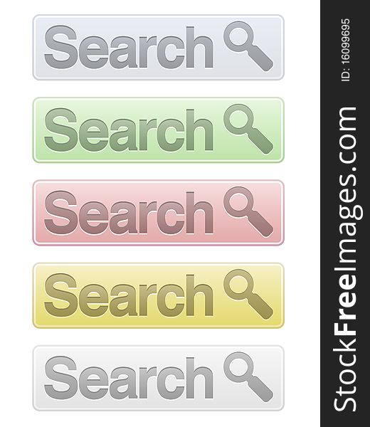 Five large search buttons in pastel colors. Five large search buttons in pastel colors.