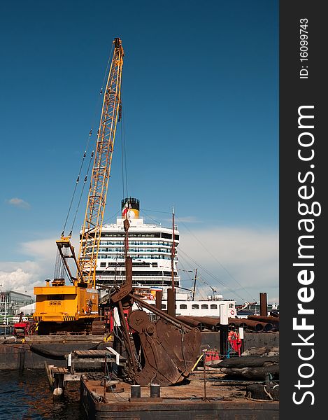 Construction work in the port in Kiel Germany