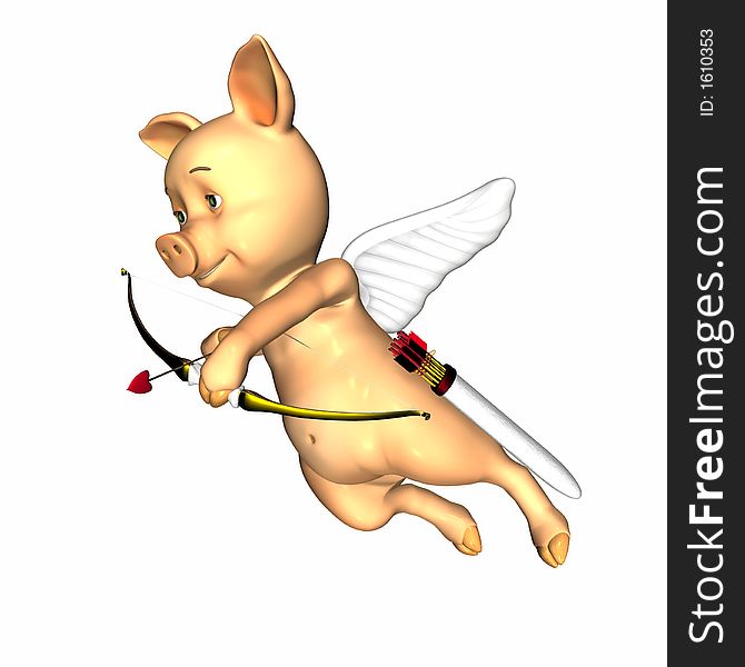 Pig version of Cupid with wings, bow, heart arrow, and quiver. Isolated on a white background. Pig version of Cupid with wings, bow, heart arrow, and quiver. Isolated on a white background.