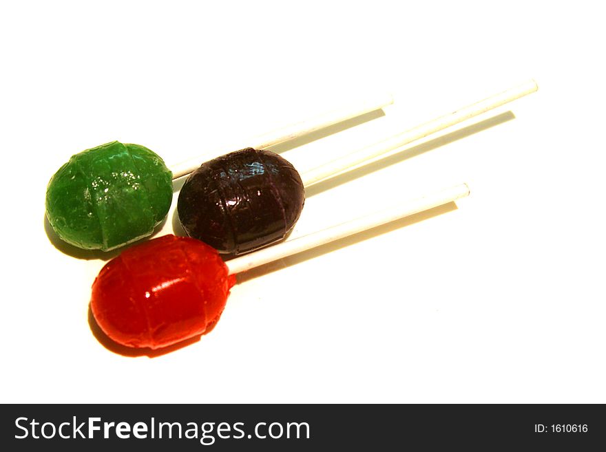 Isolated shot closeup of colorful lollipops candy