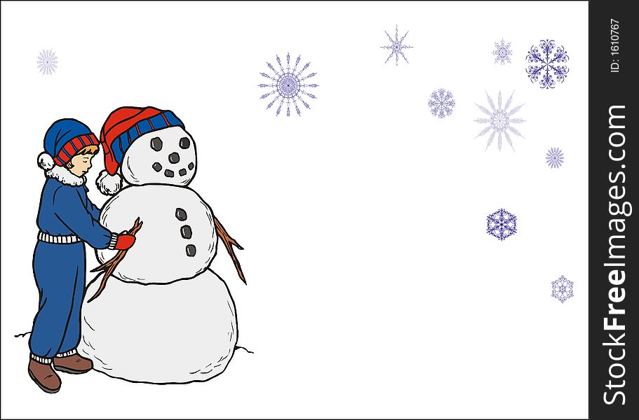 Snowman - with snowflake background and extra copy space.