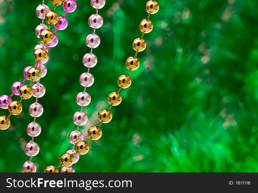 Christmas decoration on the color tinsel background