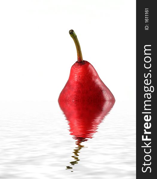 Red pear submerged in water isolated on a white background