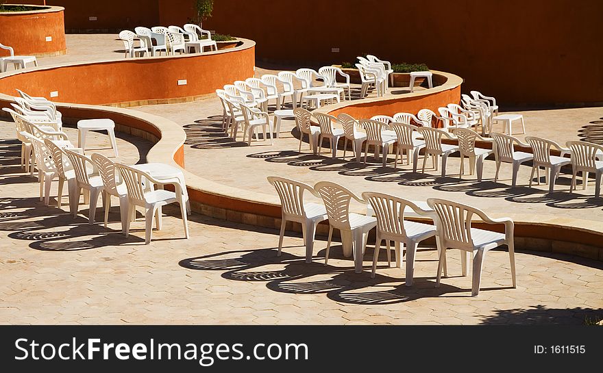 Plastic chairs in the amphitheatre before beginning show