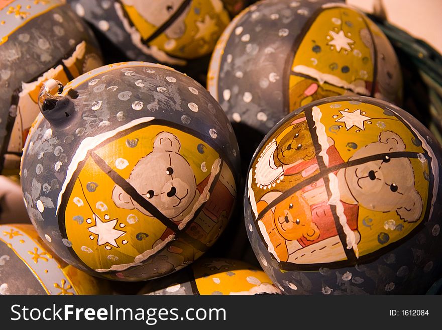 Lovely decorated christmas balls with little bears