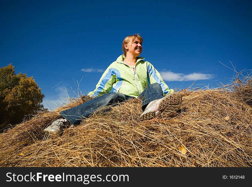 A girl on the hay