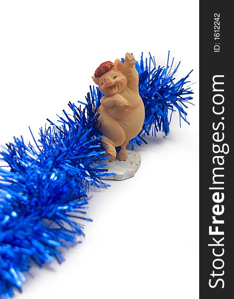 Photo of christmas symbol-pig & streamer. Photo of christmas symbol-pig & streamer