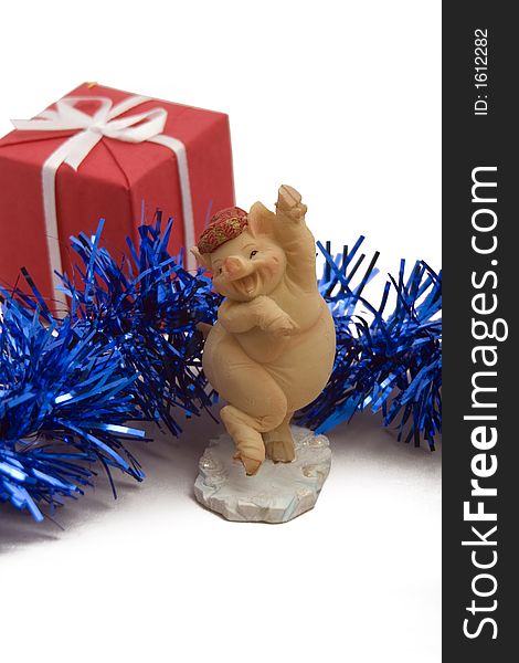 Photo of christmas symbol-pig & gift box. Photo of christmas symbol-pig & gift box